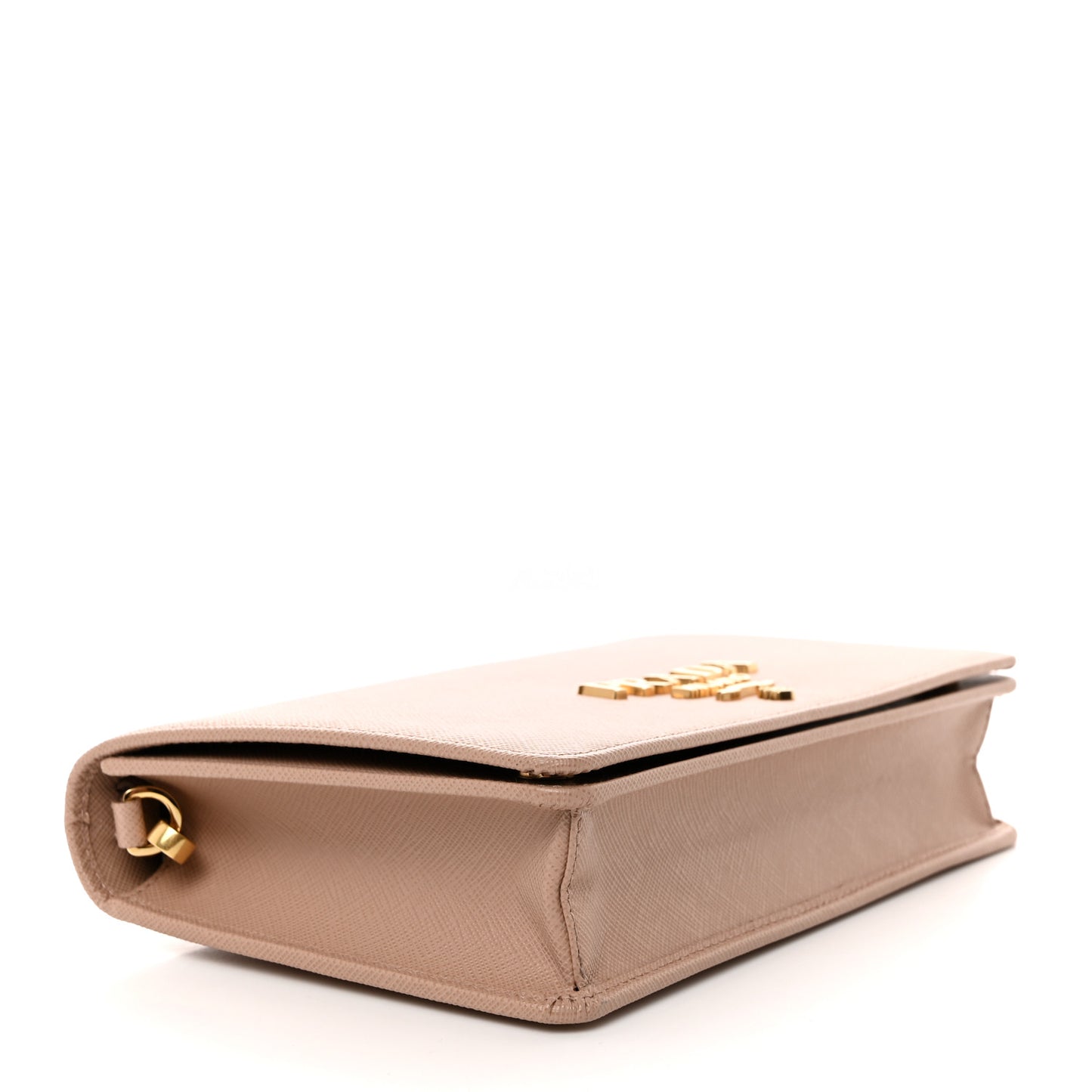 Saffiano Lux Metal Logo Mini Chain Flap Crossbody Bag Cipria