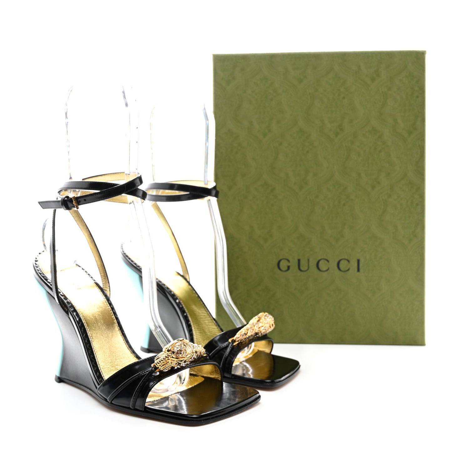 Regent Calfskin Crystal Snake Head Sandals 37 Black