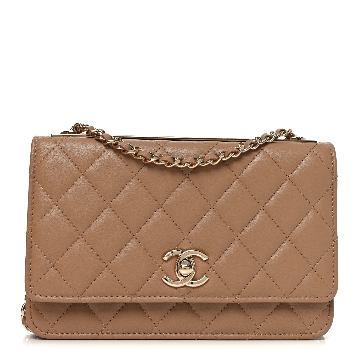 Chanel Lambskin Quilted Trendy CC Wallet On Chain WOC Beige