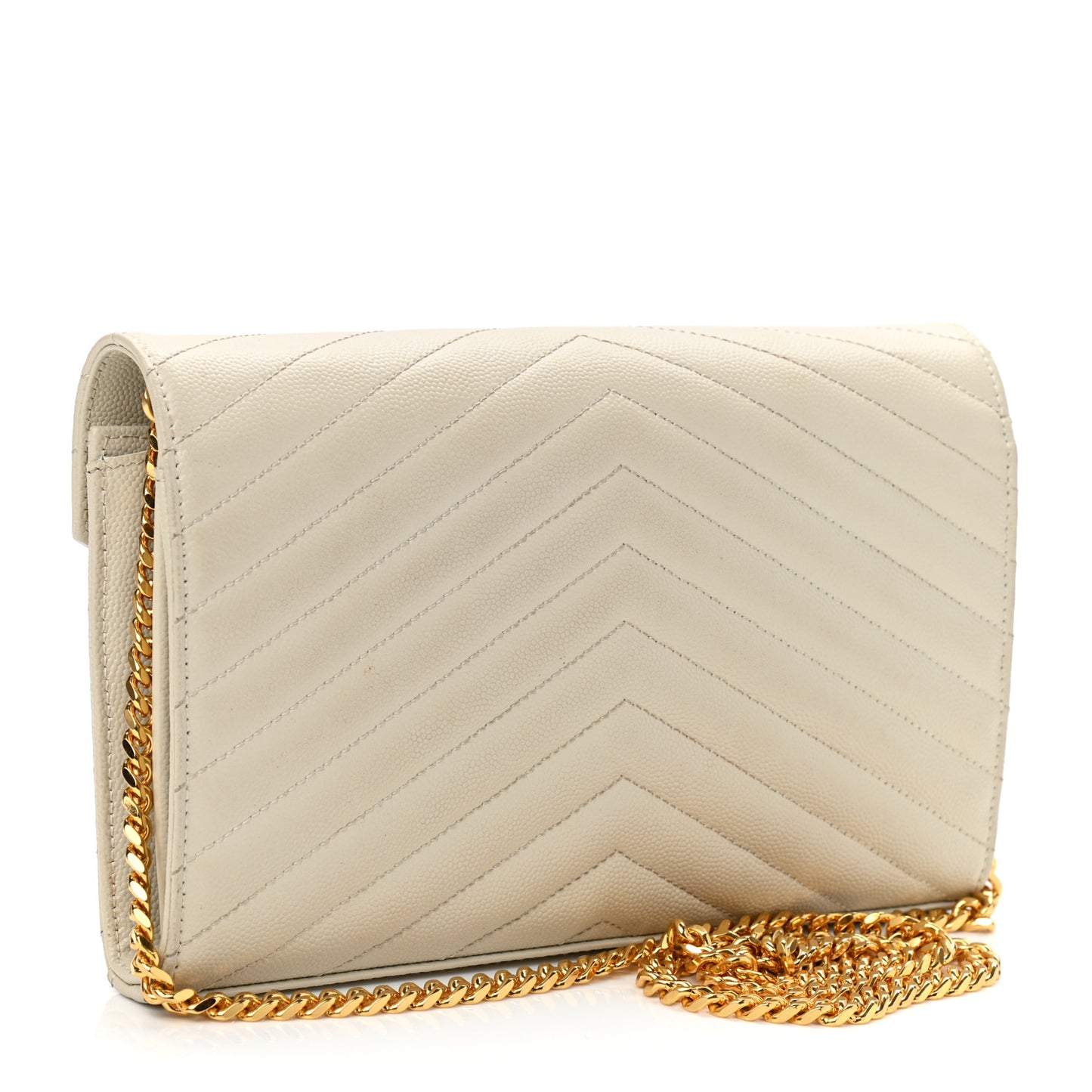 Grain De Poudre Matelasse Chevron Monogram Chain Wallet Crema Soft