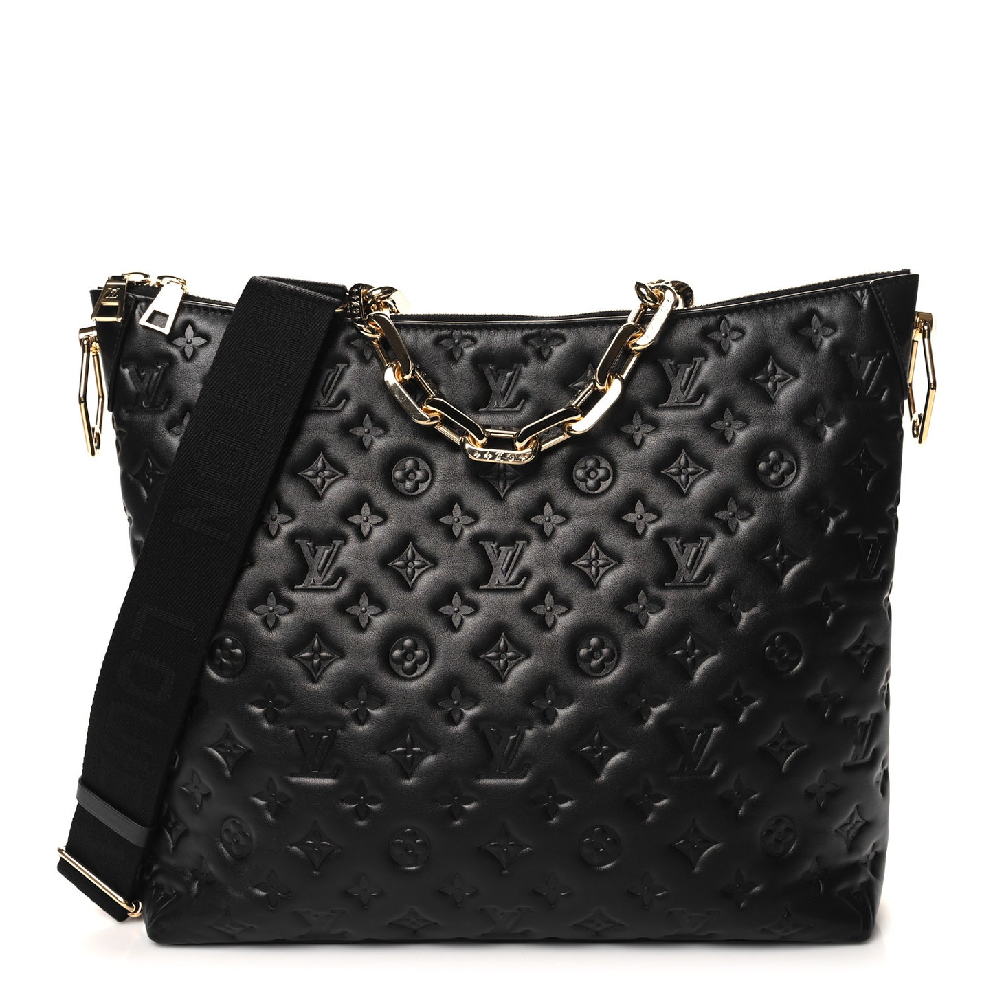 Calfskin Embossed Monogram Coussin Hobo MM Black