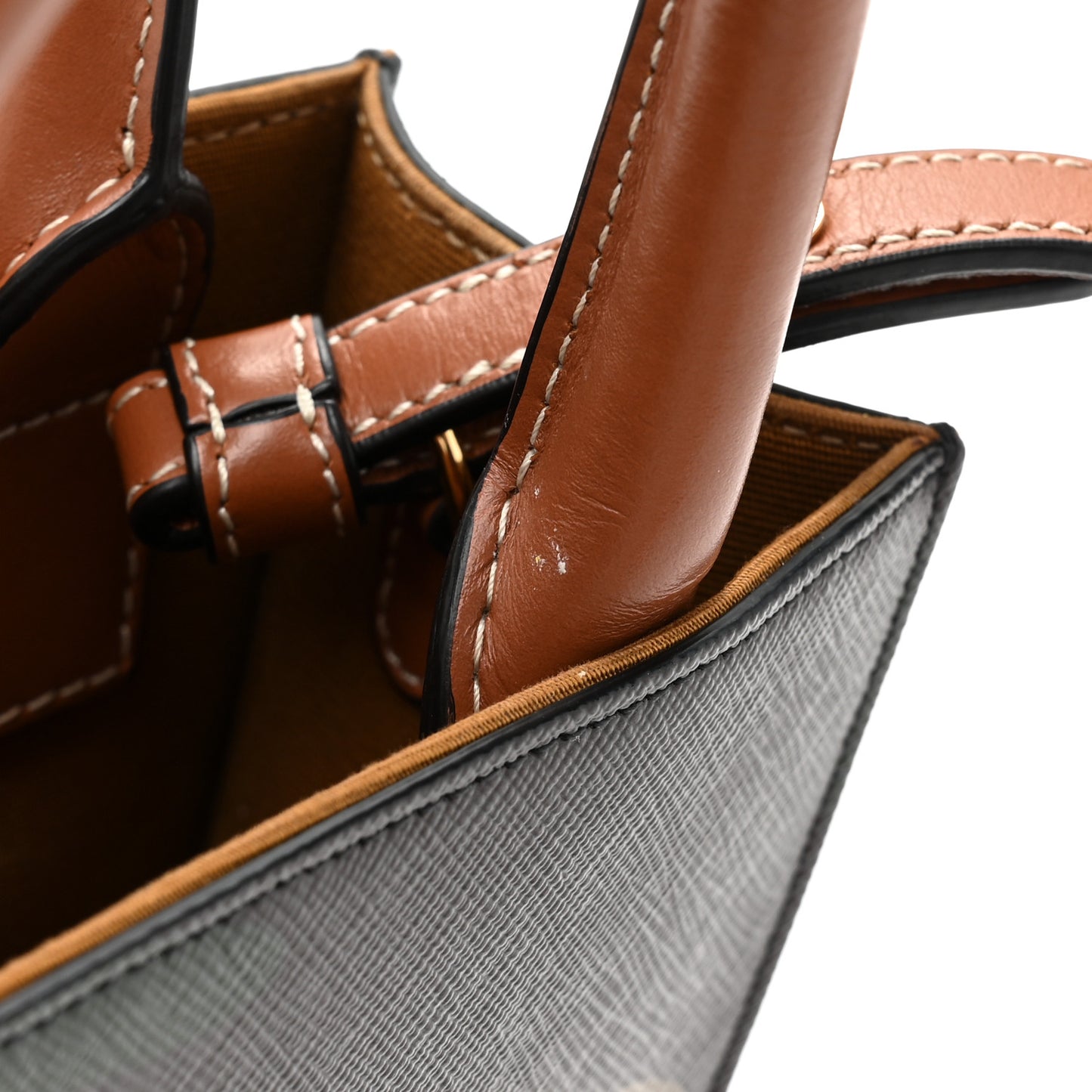 Canvas Calfskin Mini Vertical Cabas Khaki