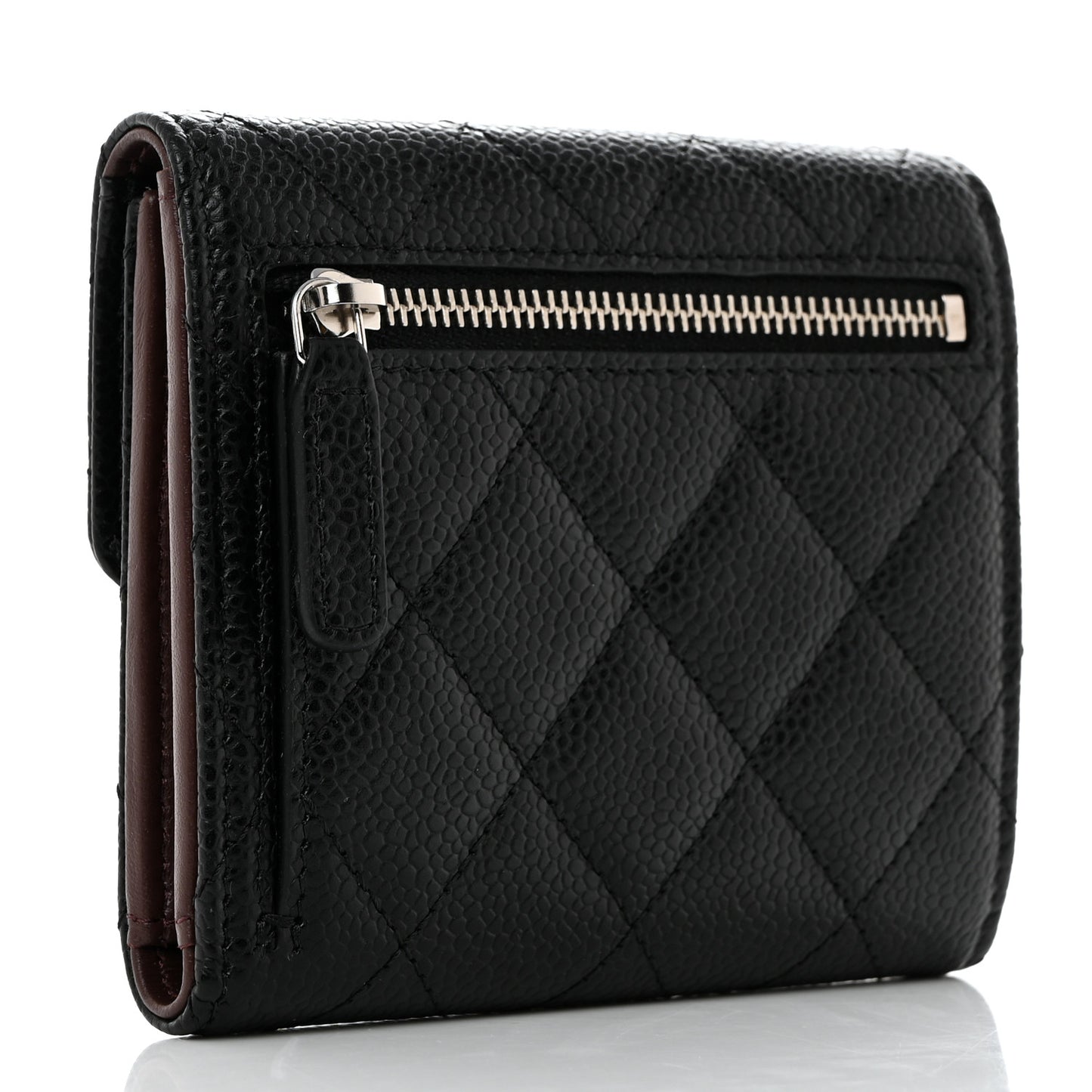 Caviar Quilted Compact Flap Wallet Black