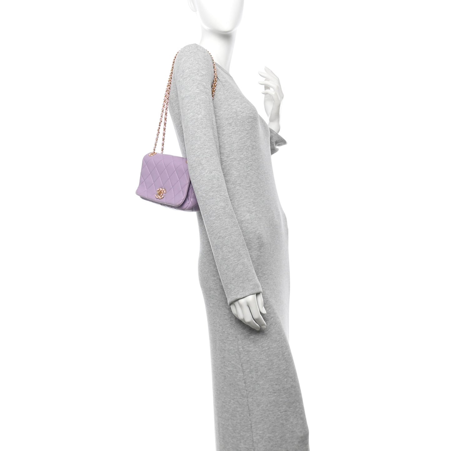 Lambskin Quilted Braided CC Small Flap Lilac