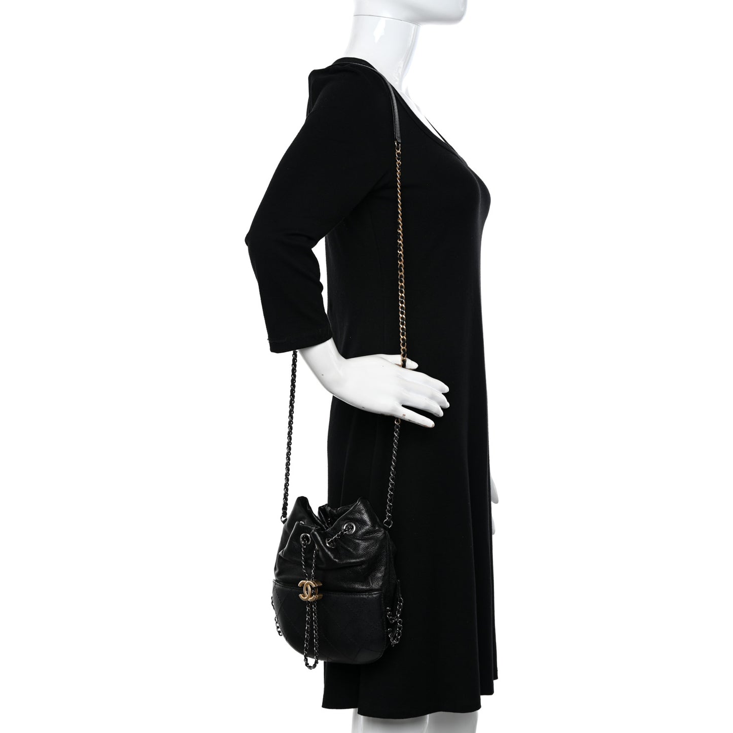 Calfskin Quilted Small Gabrielle Bucket Black
