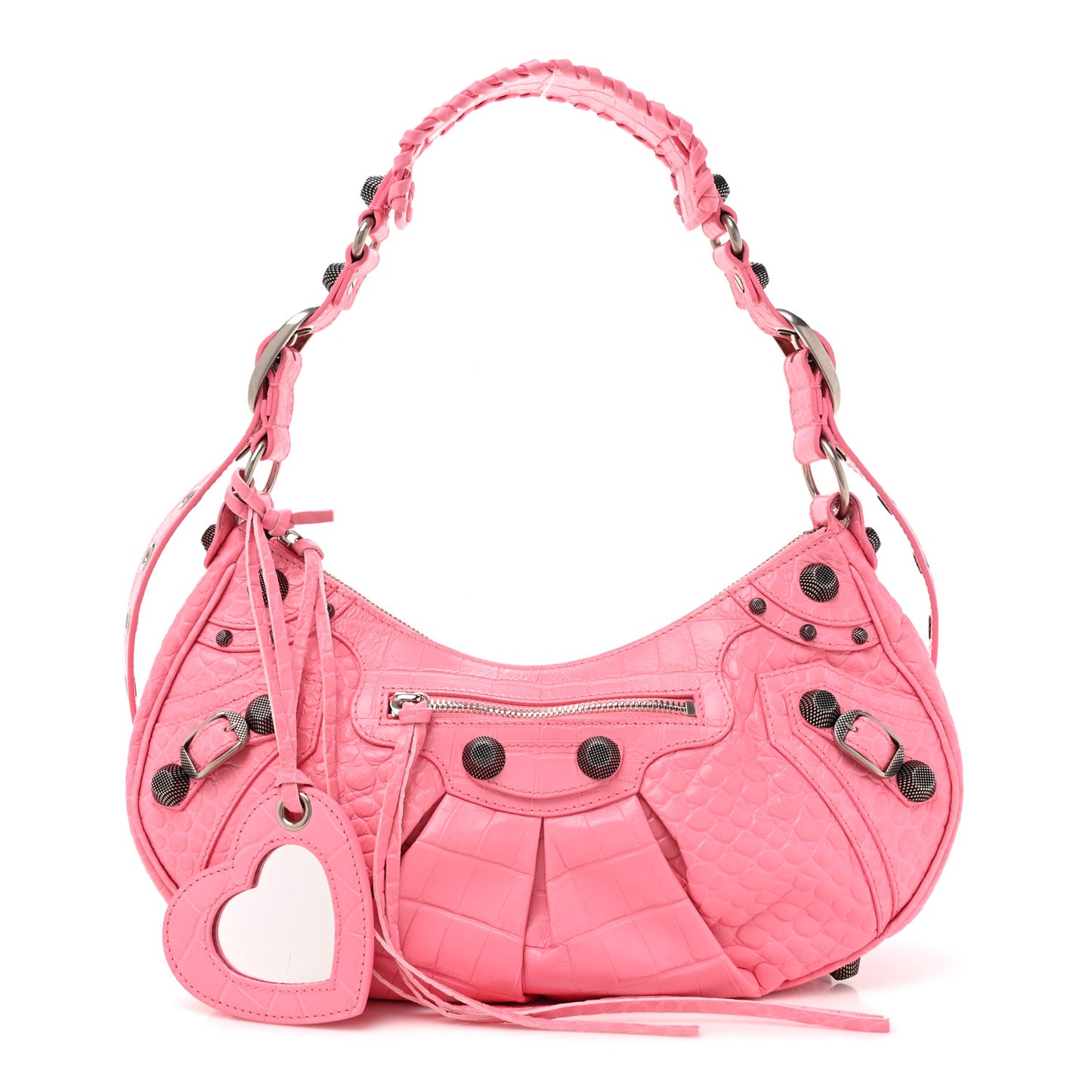 Extra Supple Calfskin Crocodile Embossed Small Le Cagole Shoulder Bag Sweet Pink