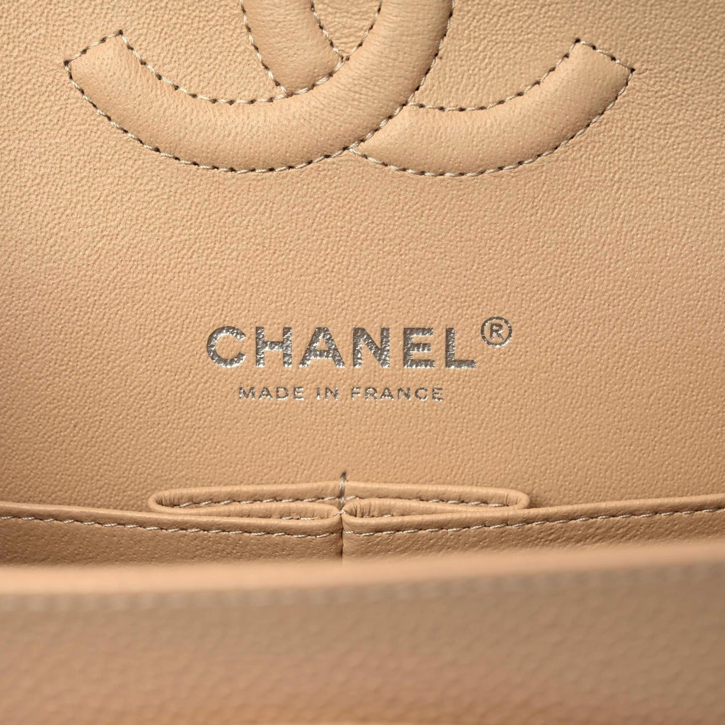 Caviar Quilted Medium Double Flap Beige