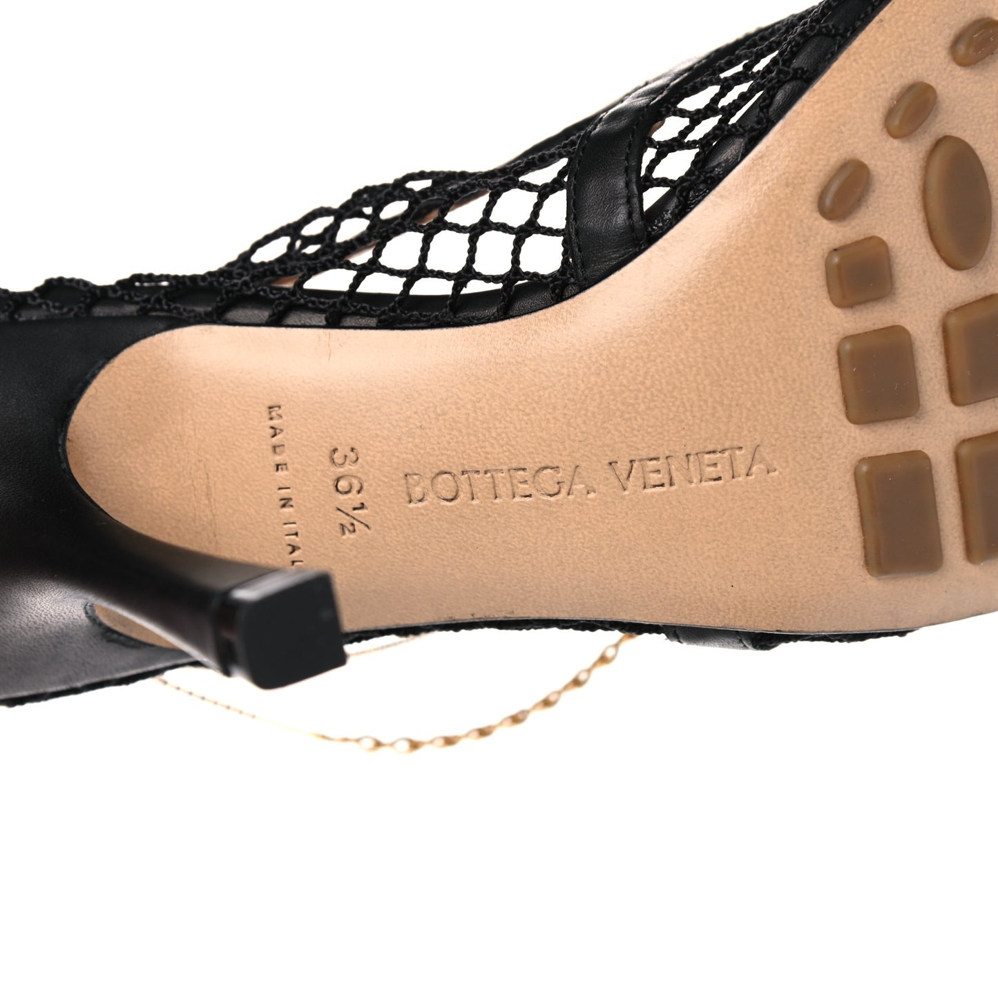 Mesh Calfskin Chain Stretch Pumps 36.5 Black