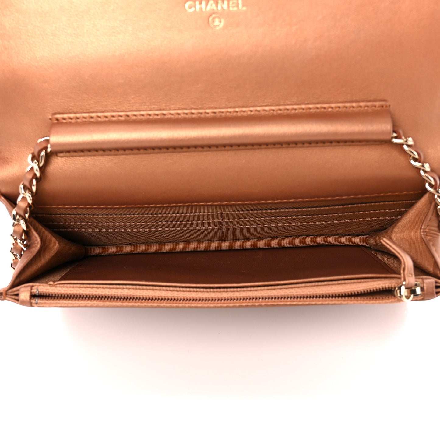 Metallic Lambskin Quilted Wallet On Chain WOC Golden