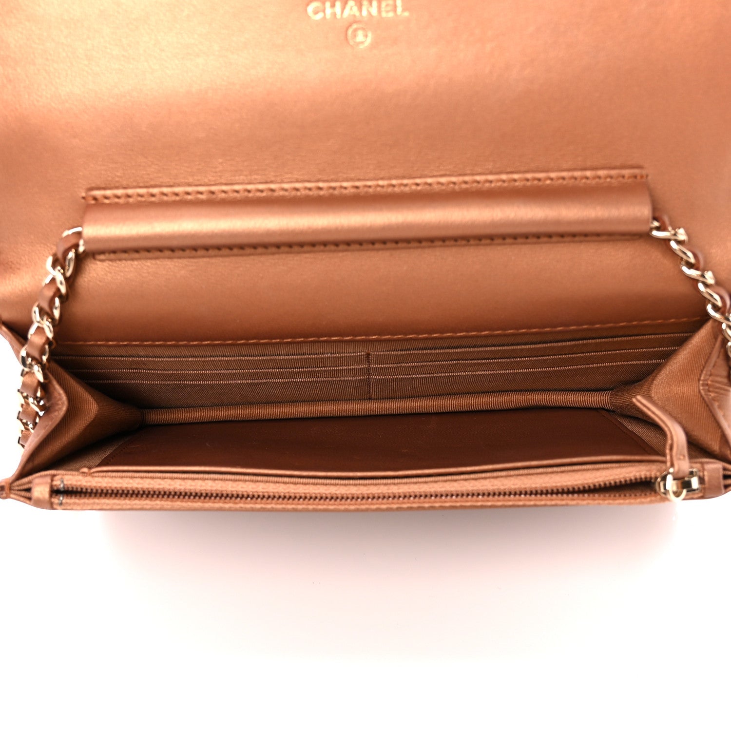 Chanel Metallic Lambskin Quilted Wallet On Chain WOC Golden 5 of 13