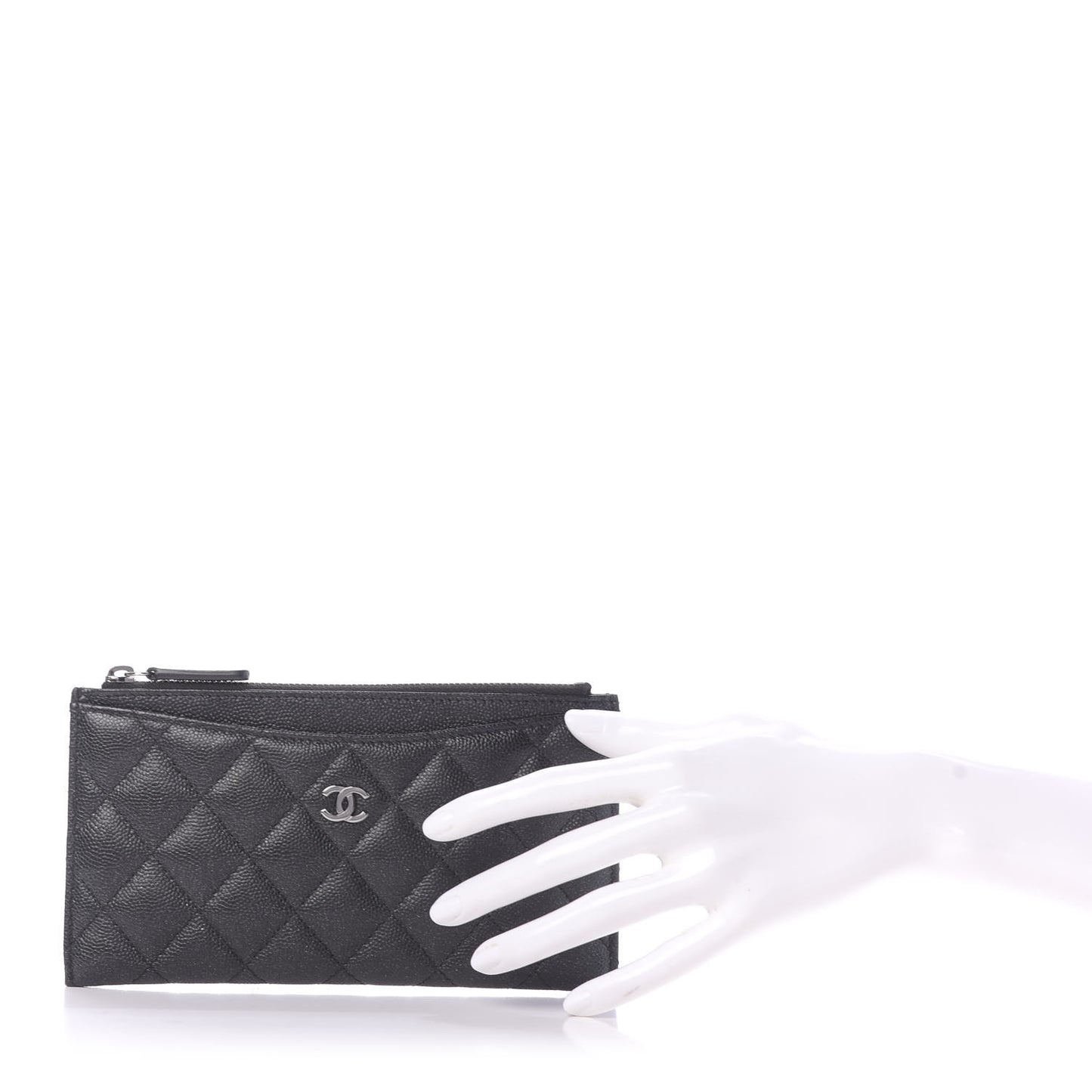 Iridescent Caviar Quilted Classic Zip Pouch Black
