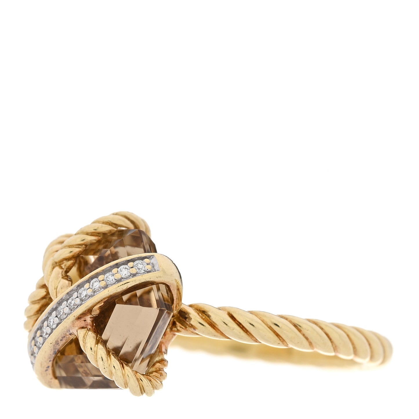 18K Yellow Gold Champagne Citrine Diamond 10mm Cable Wrap Ring 49 4.75