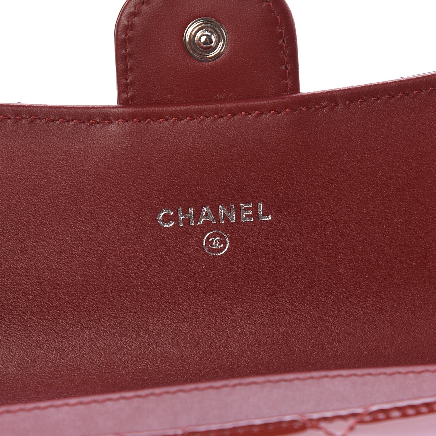 Patent Calfskin Quilted Small Flap Wallet Dark Red