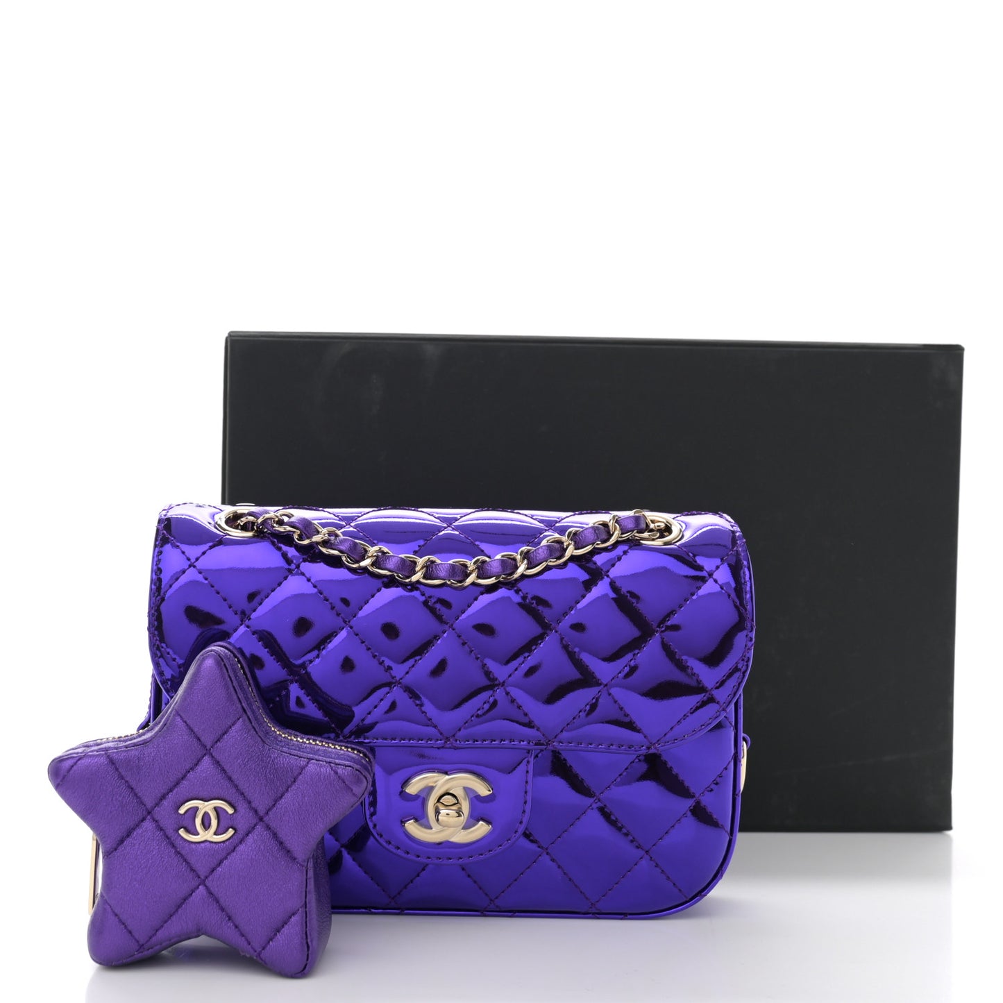 Mirror Calfskin Metallic Calfskin Quilted Hollywood Boulevard Mini Flap With Star Coin Purse Purple