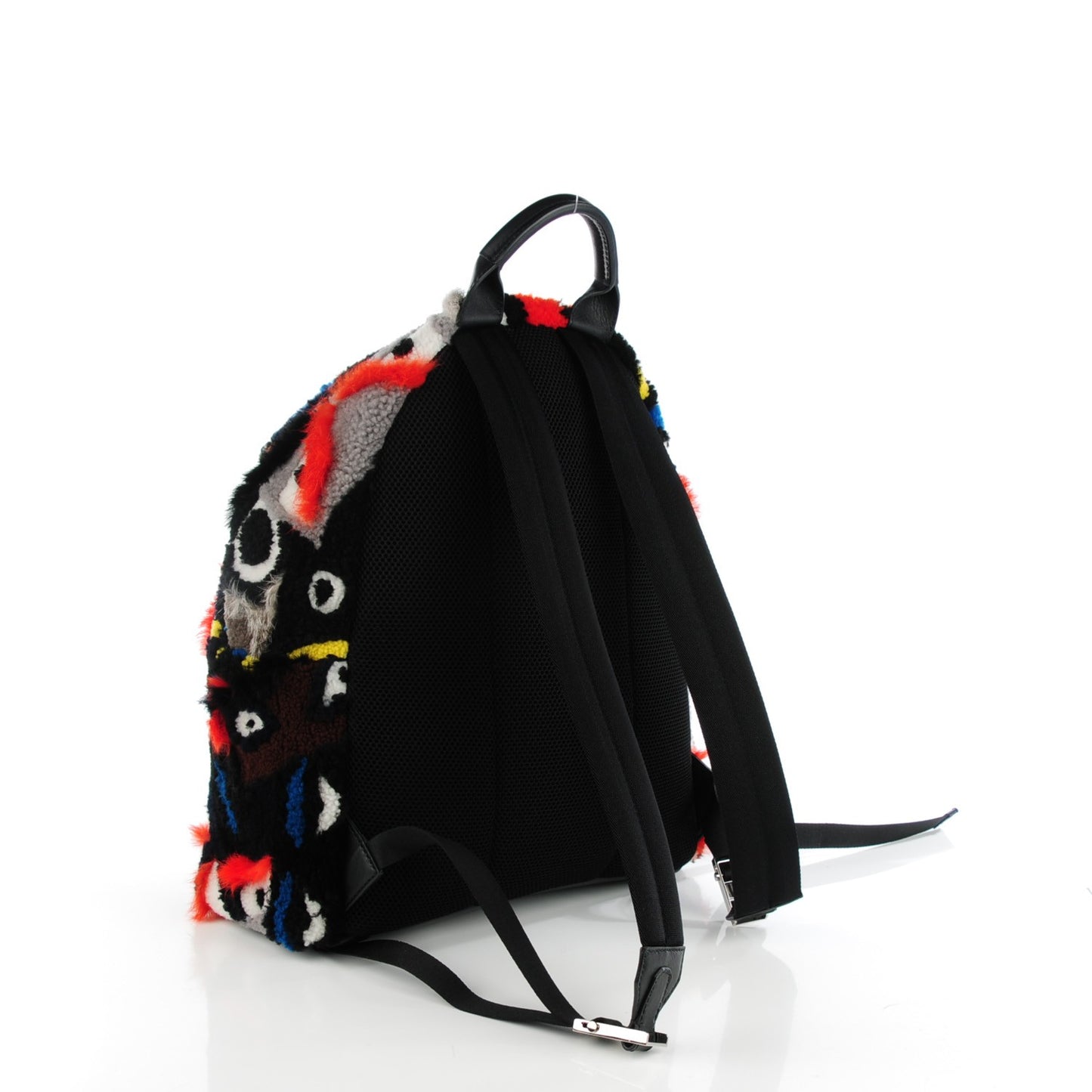 Shearling Patchwork Monster Eyes Backpack Black Multicolor