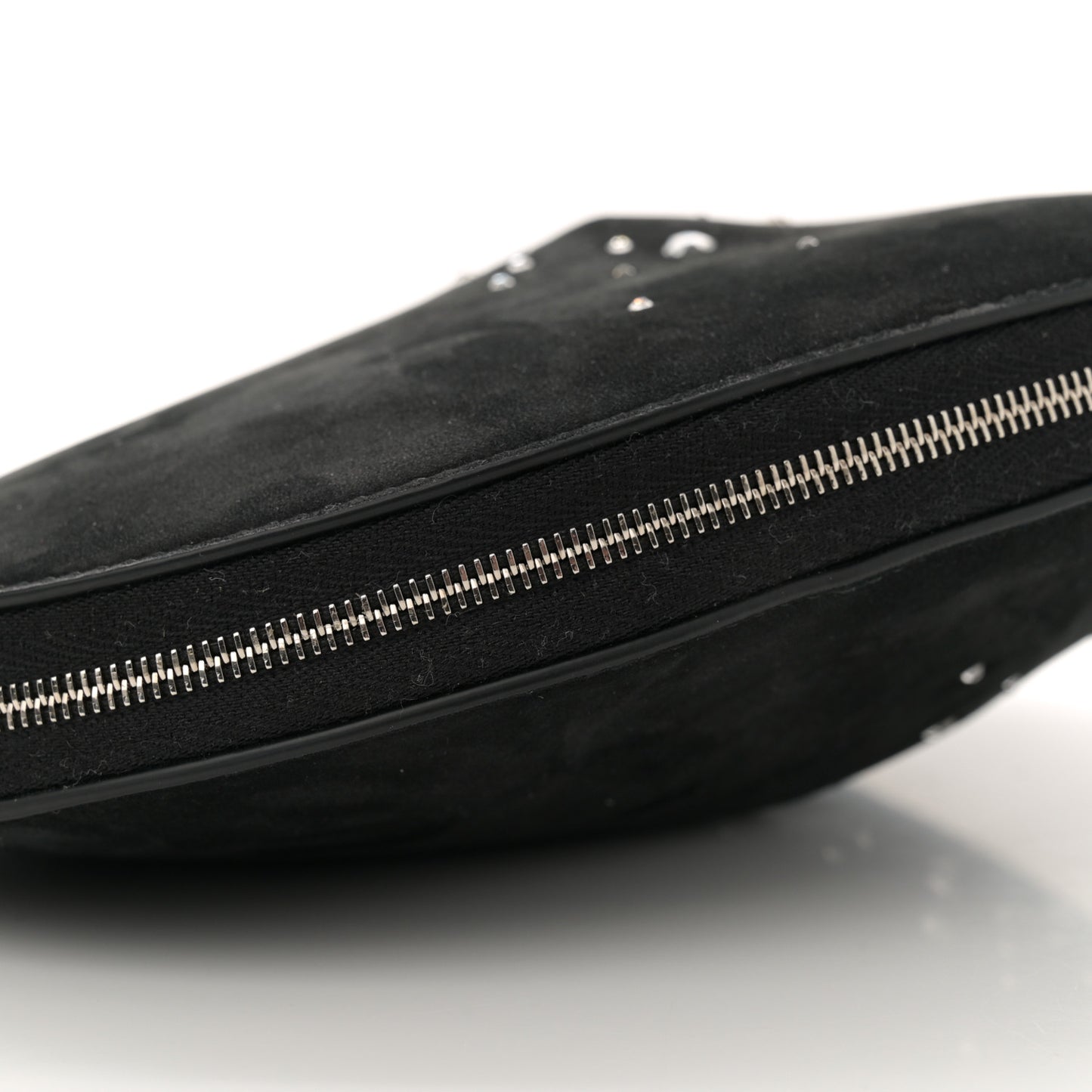 Suede Crystal Embellished Le Coeur Bag Black