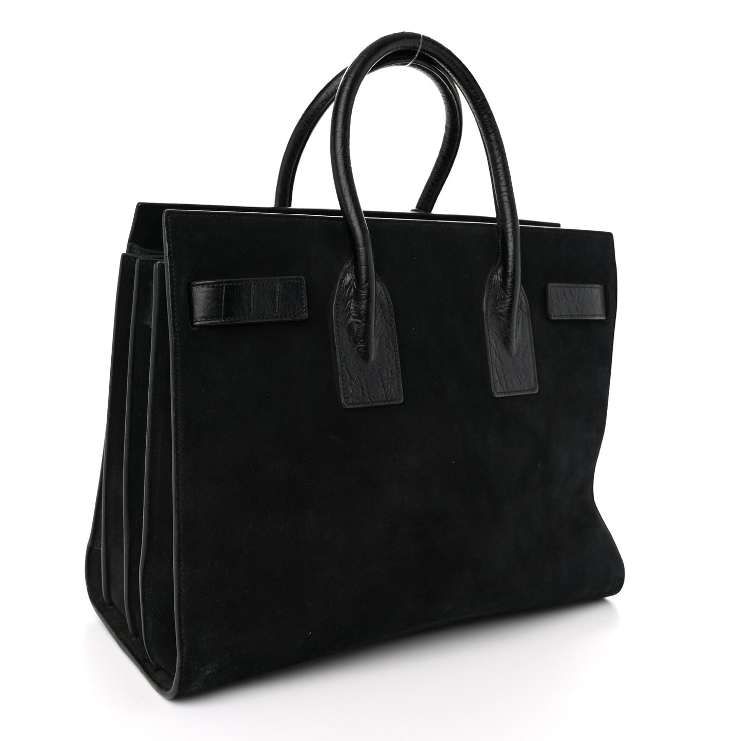 Suede Crocodile Embossed Small Sac De Jour Black