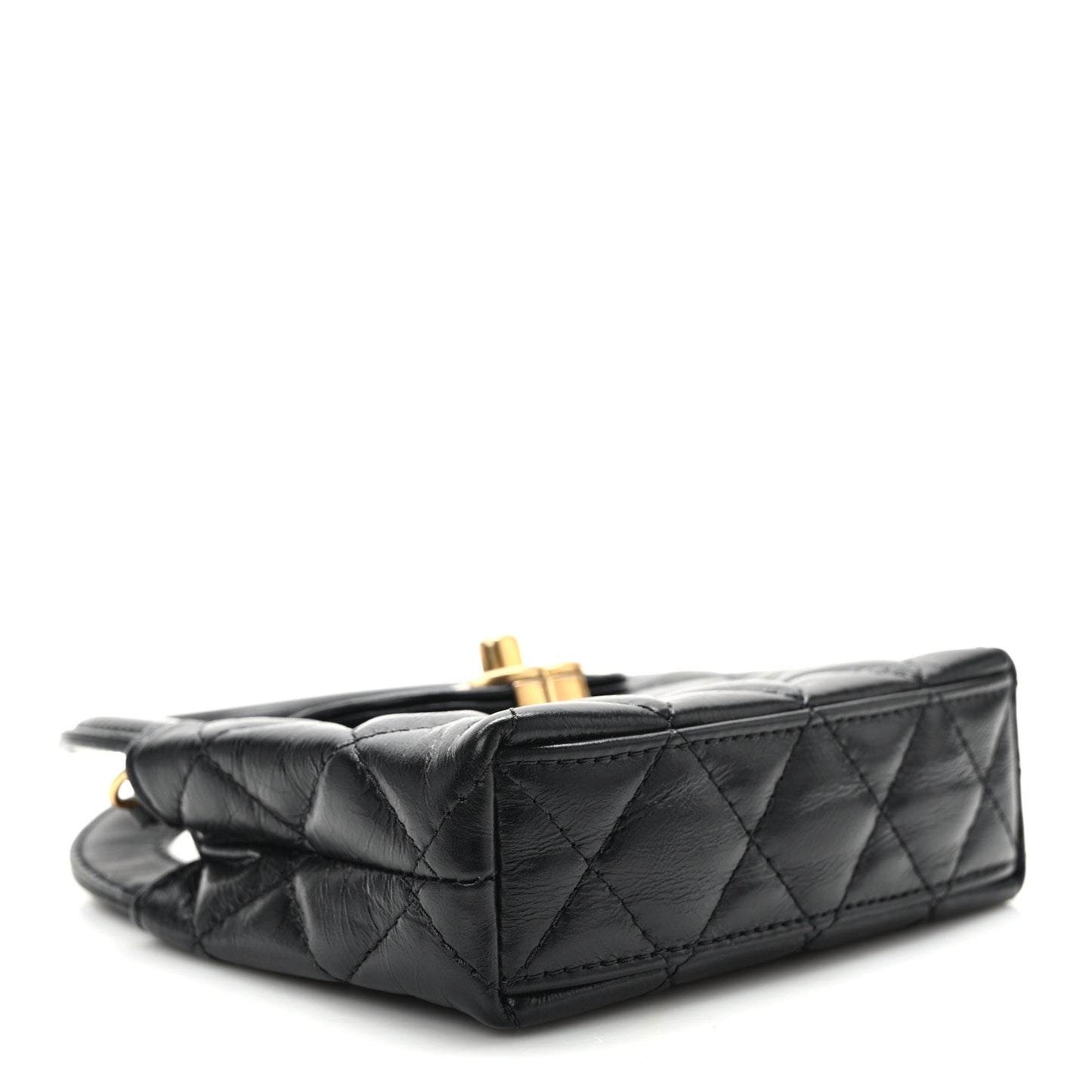 Shiny Aged Calfskin Quilted Mini Nano Kelly Shopper Black