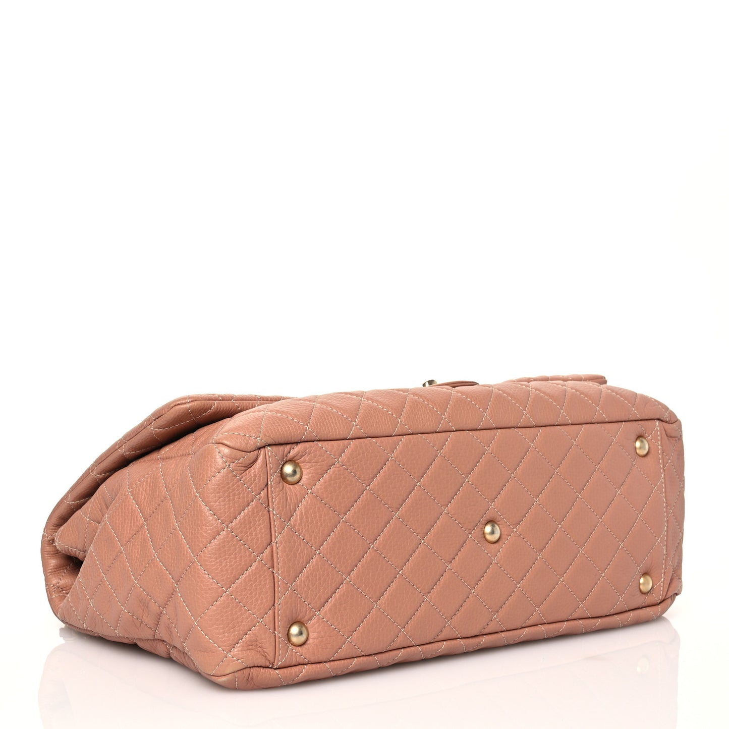 Calfskin Quilted XXL Travel Flap Bag Camel