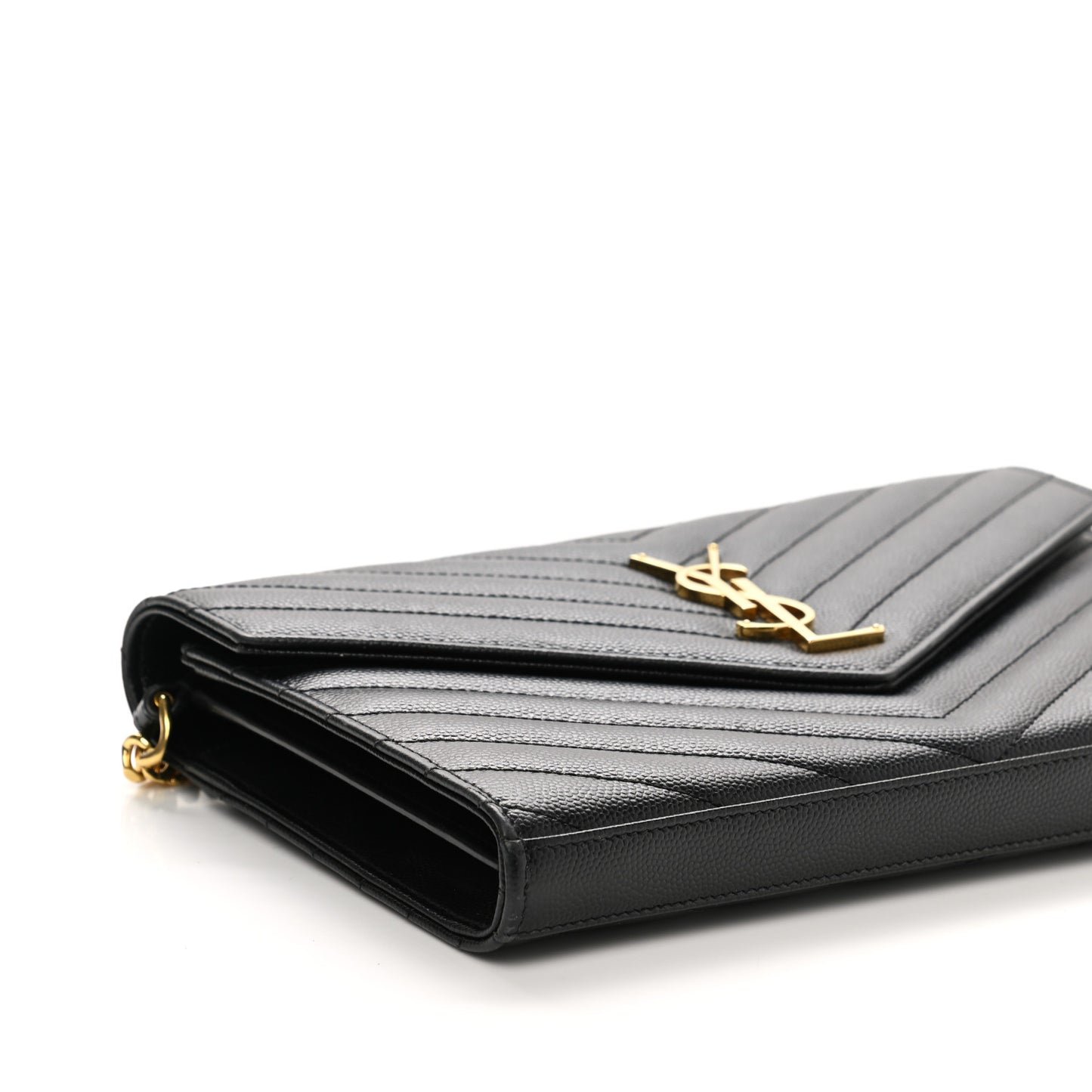 Grain De Poudre Matelasse Chevron Monogram Chain Wallet Black
