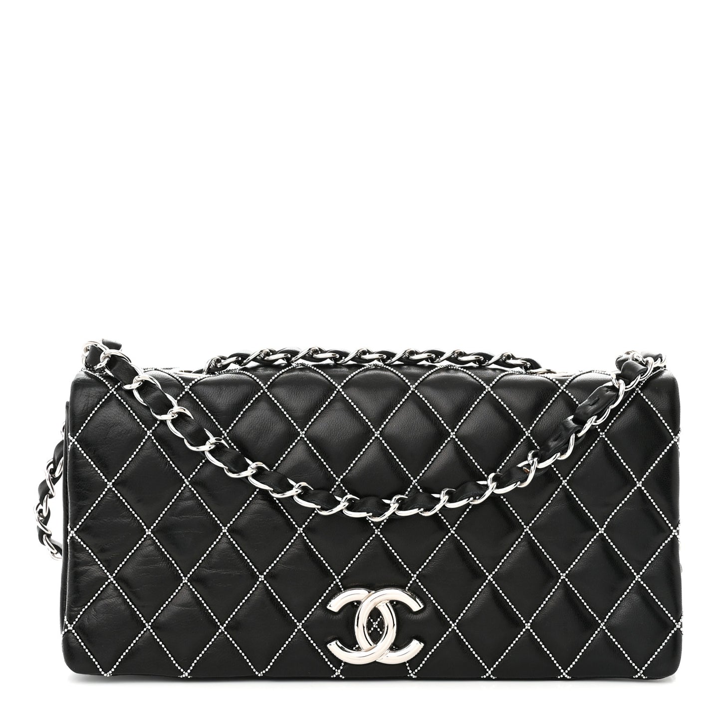 Lambskin Studded Medium Metal Beauty Flap Black