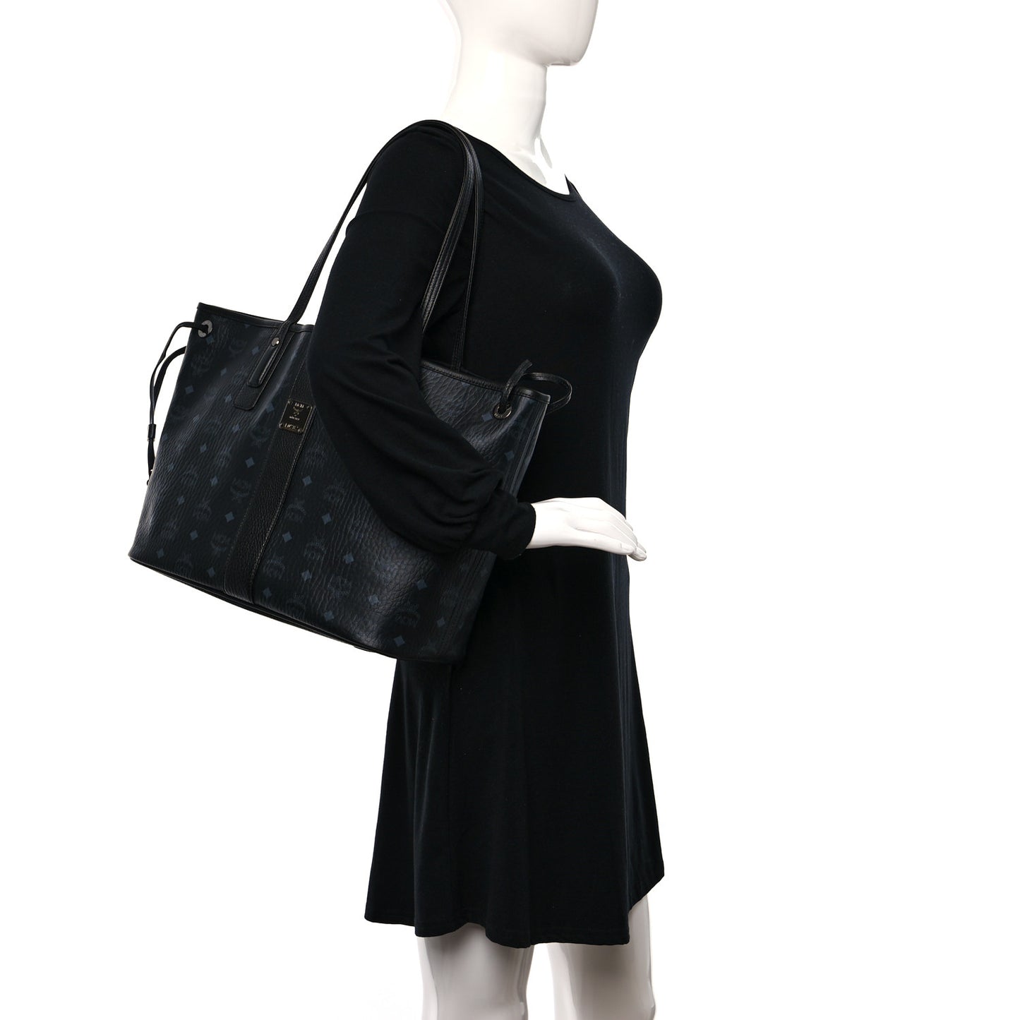 Grained Calfskin Visetos Medium Liz Reversible Shopper Tote Black