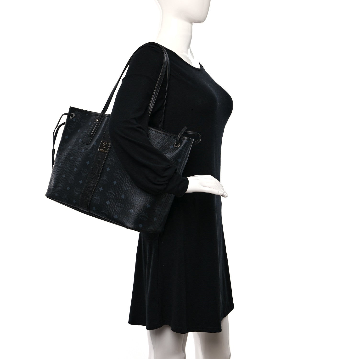 MCM Grained Calfskin Visetos Medium Liz Reversible Shopper Tote Black 3 of 16