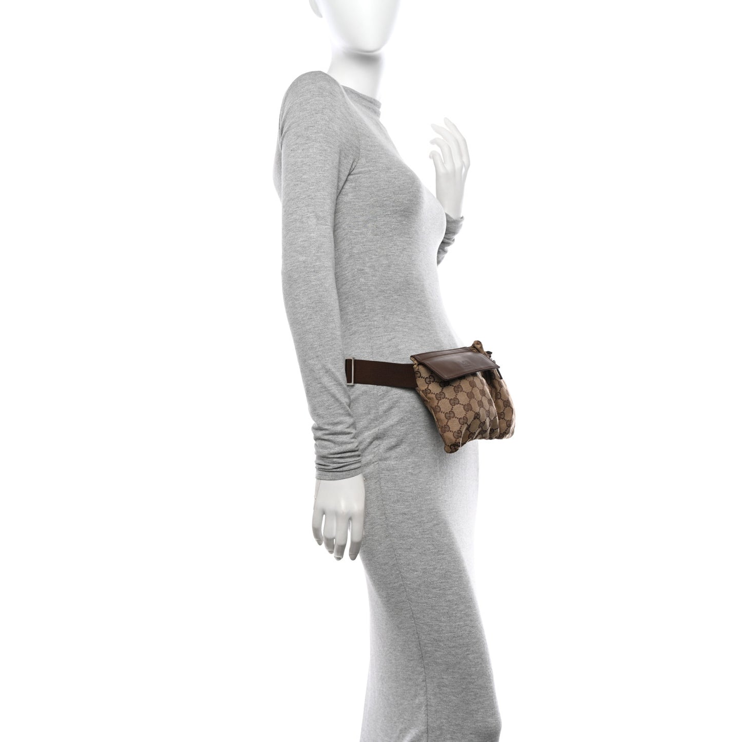 GG Monogram Web Double Pocket Belt Bag Ebony