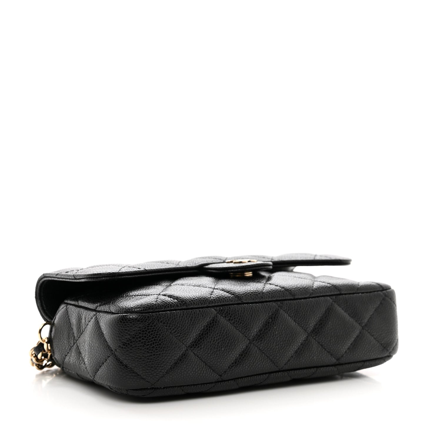 Caviar Quilted Flap Phone Holder With Chain Black