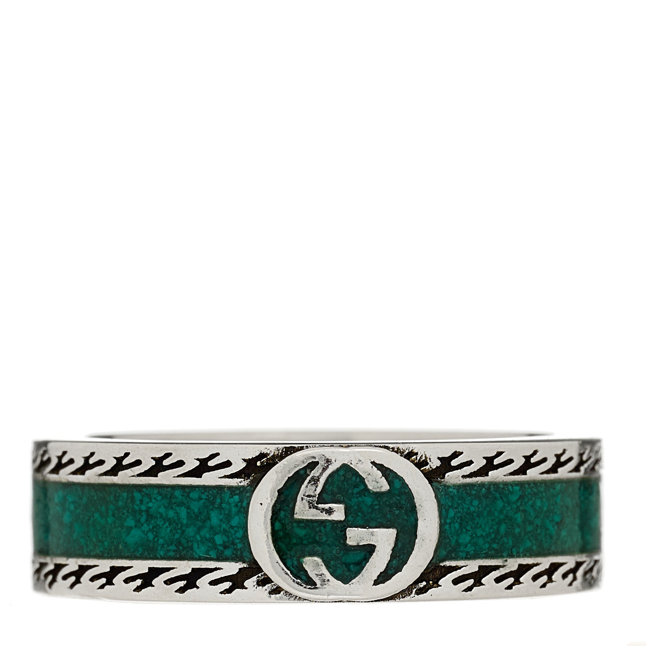 Sterling Silver Enamel Interlocking G ring 56 7.5 Turquoise