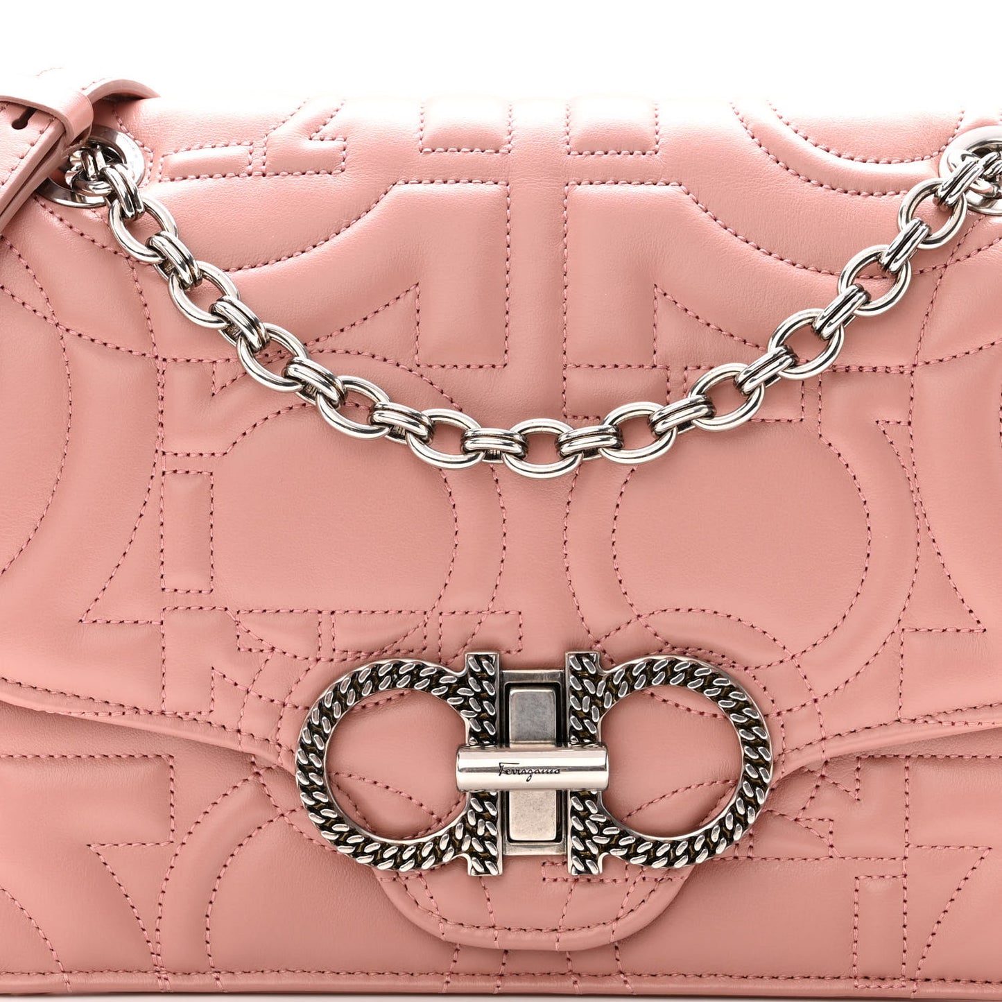 Calfskin Quilted Gancini Flap Bag Antique Rose