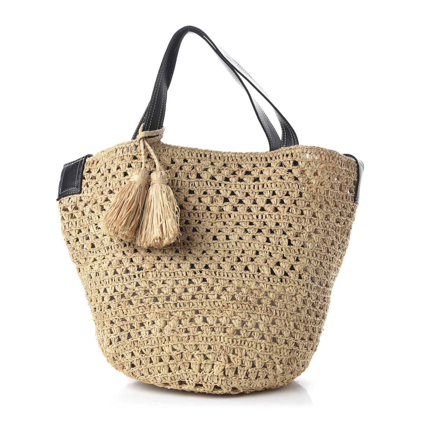 Raffia Faux Leather Ajouree Tote Sand