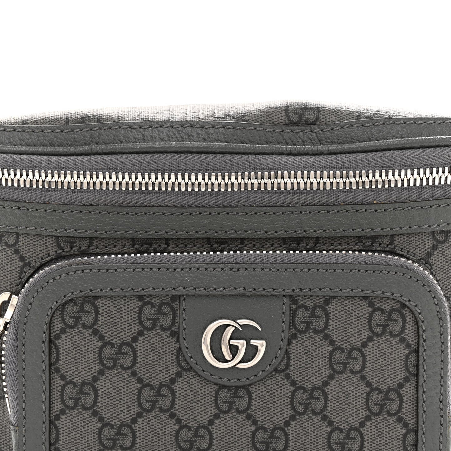 GG Supreme Monogram Textured Dollar Calfskin Ophidia Belt Bag Grey Black Graphite Grey