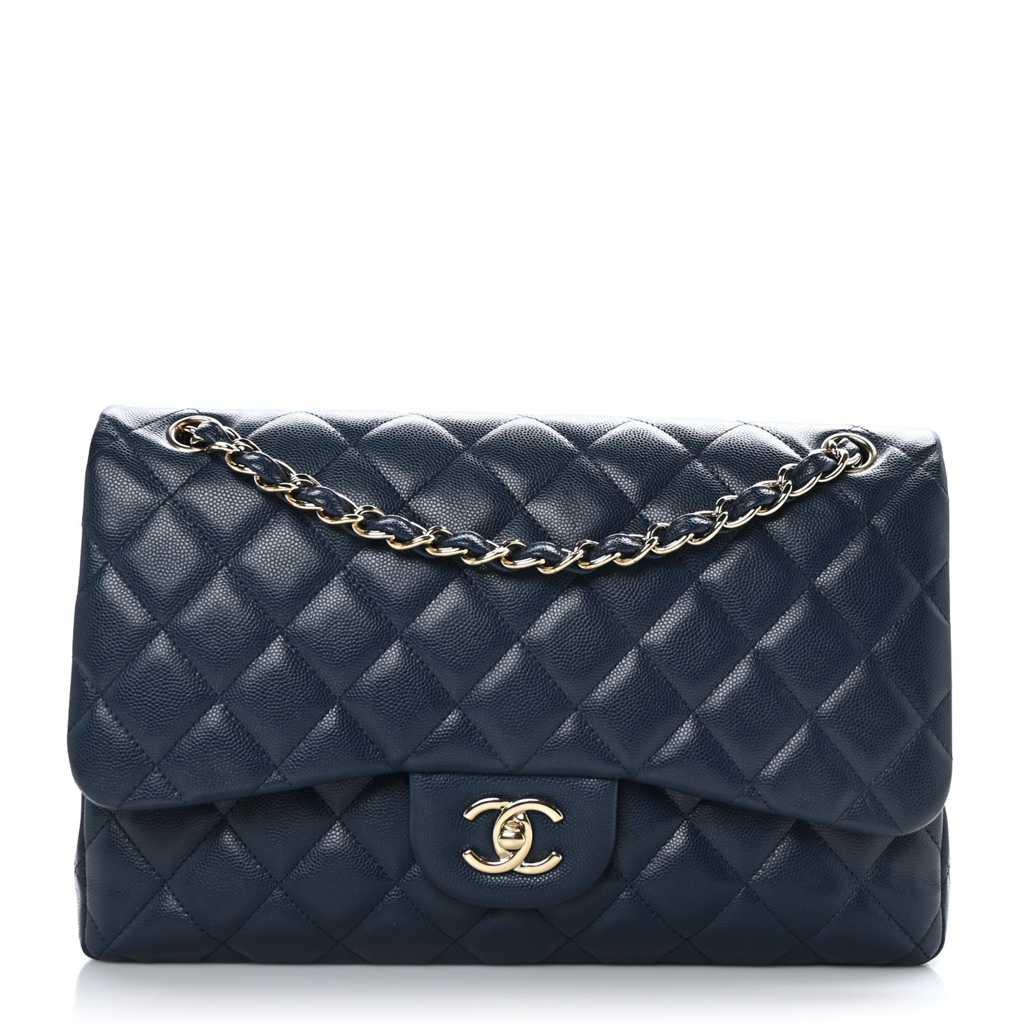 Caviar Quilted Jumbo Double Flap Navy Blue