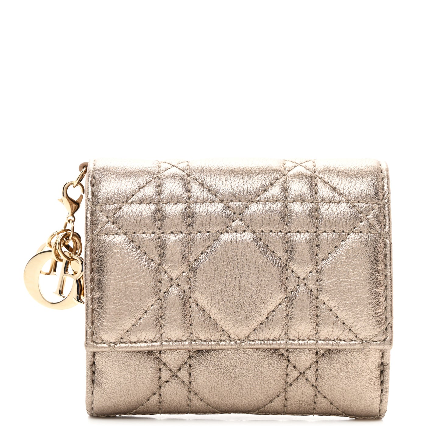 Metallic Lambskin Cannage Lady Dior Lotus Wallet Gold