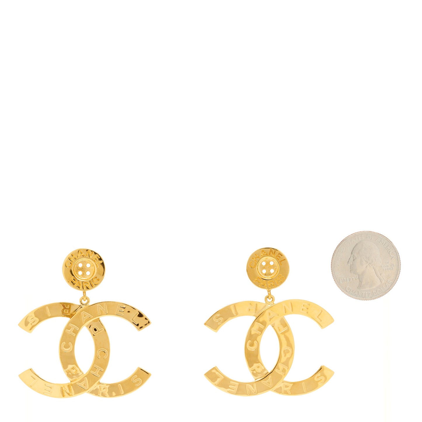 Metal Large Paris Button Earrings Gold