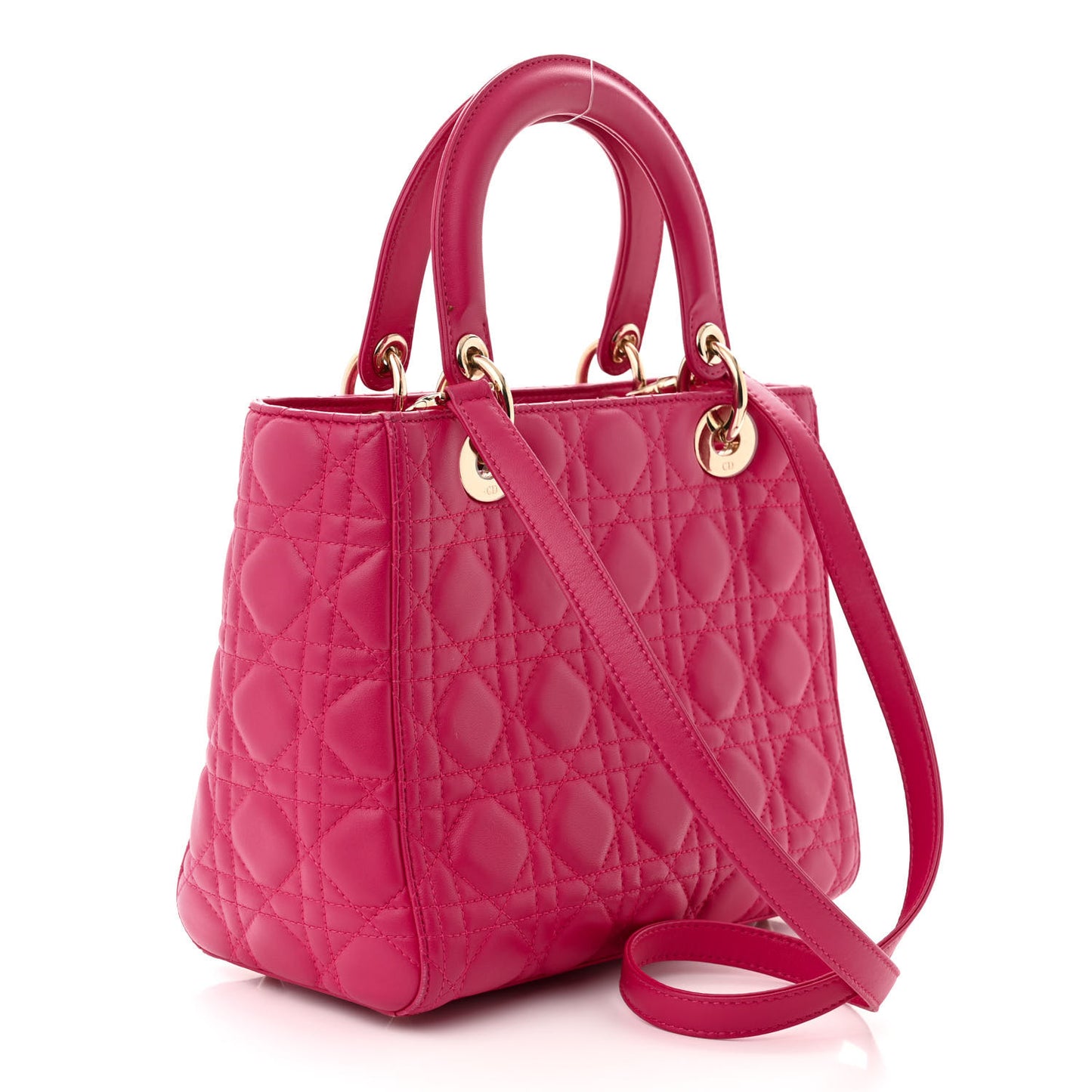 CHRISTIAN DIOR Lambskin Cannage Medium Lady Dior Fuchsia