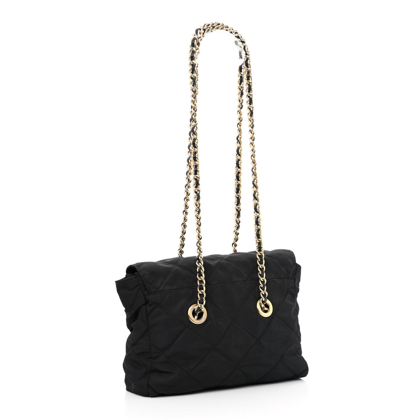 Nylon Tessuto Impuntu Quilted Flap Shoulder Bag Black