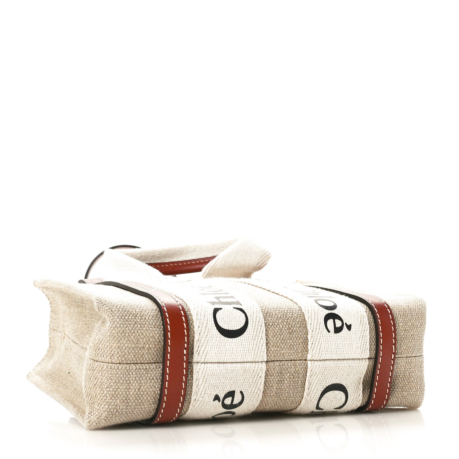 Chloe Cotton Calfskin Mini Woody Ribbon Tote White Brown 3 of 9