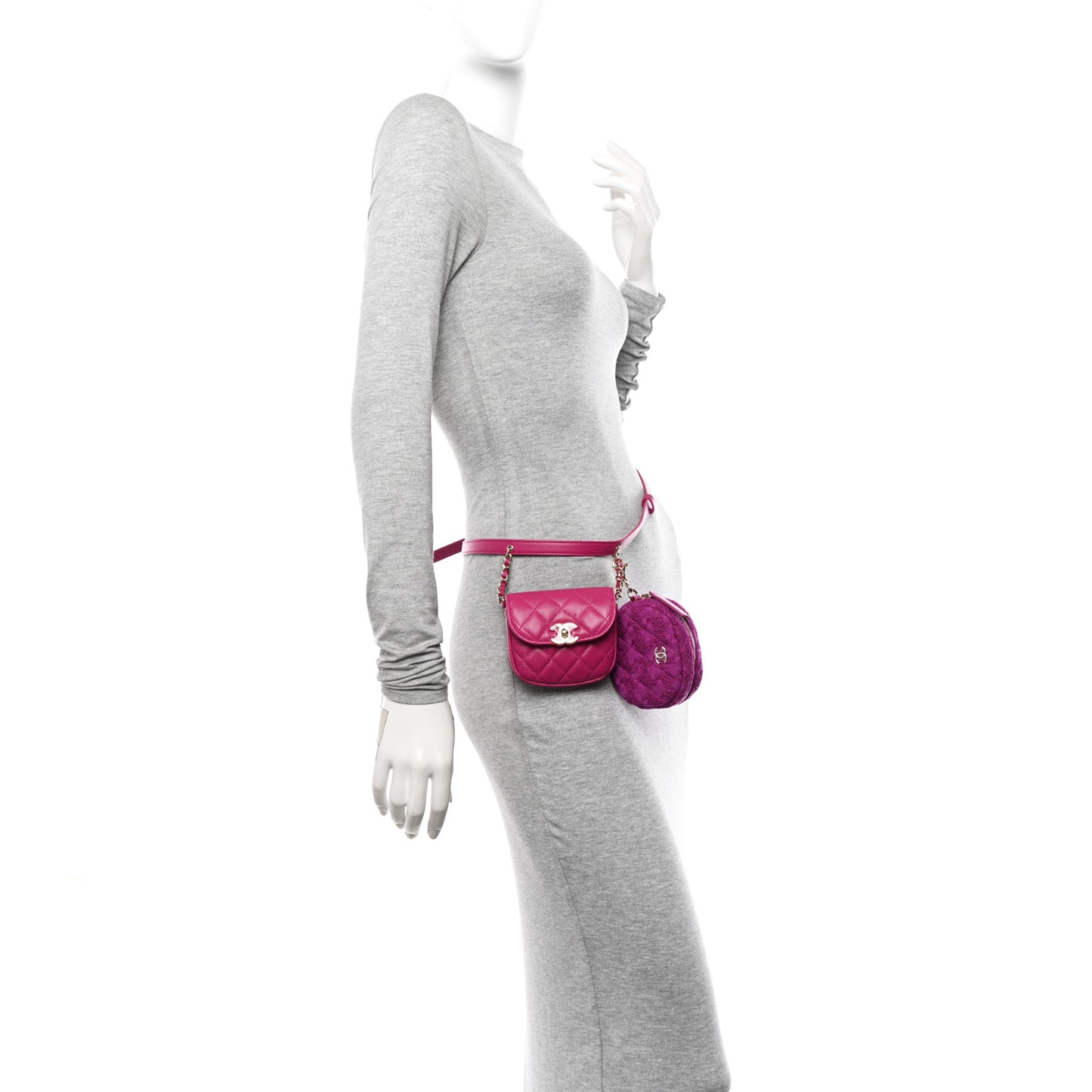Tweed Lambskin Quilted Waist Bag With Coin Purse Fuchsia