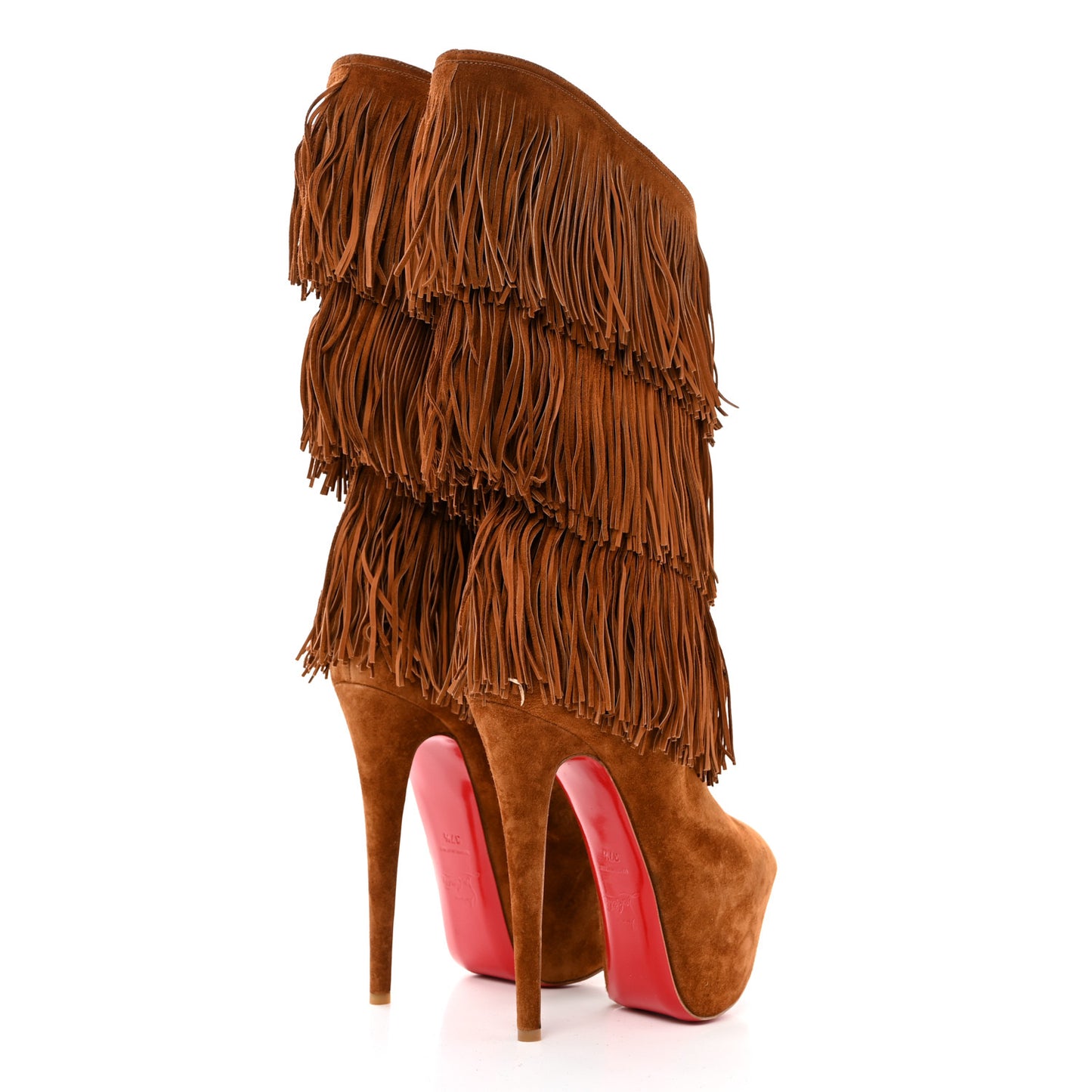 Suede Highness Tina Fringe Platform Peep Toe Boots 37.5 Brown