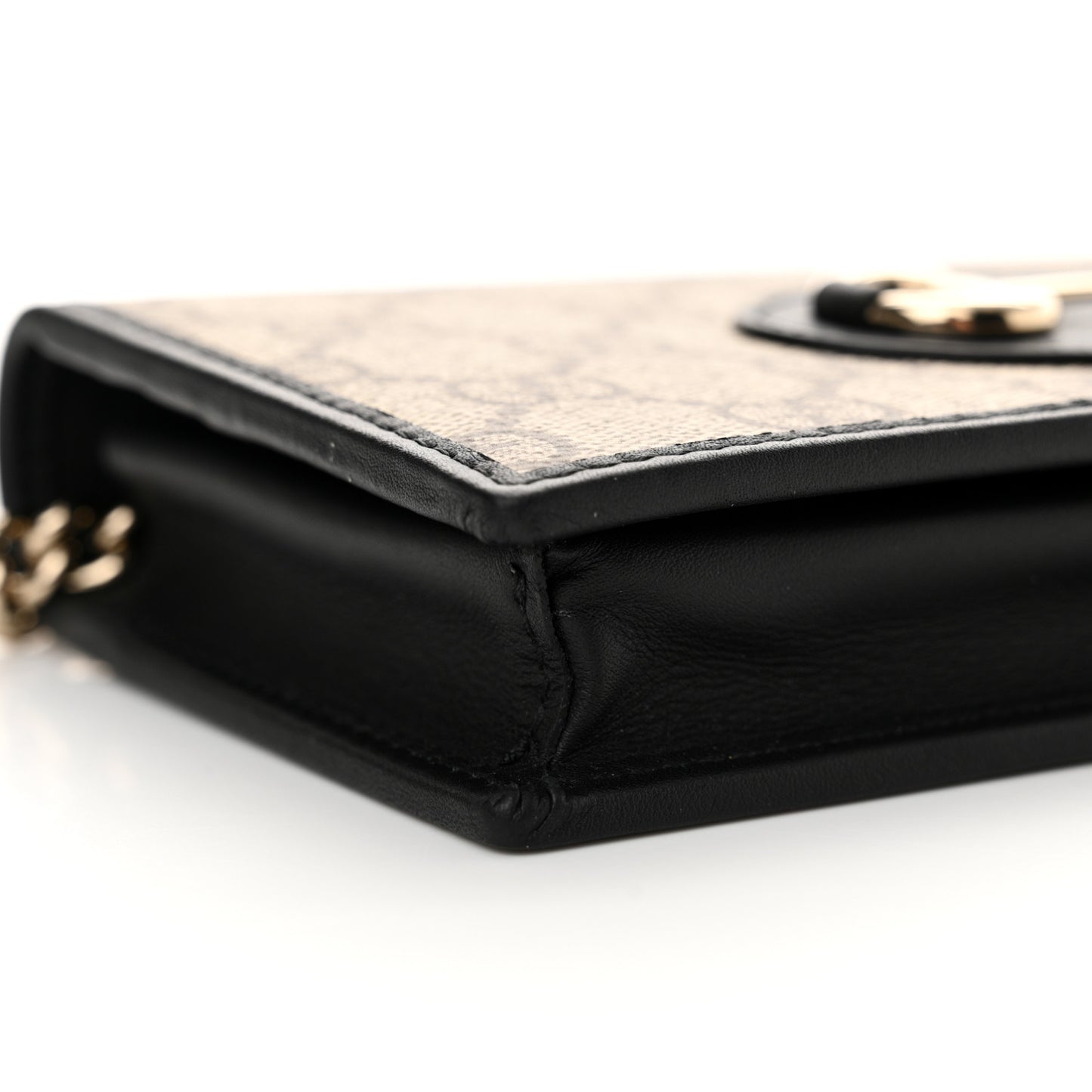 GG Supreme Monogram Azalea Calfskin Horsebit 1955 Wallet On Chain Beige Black