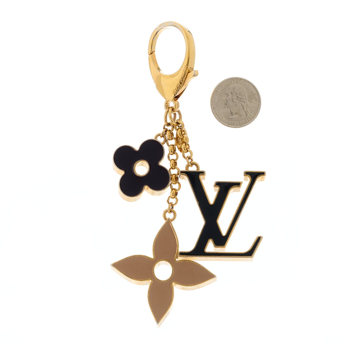 Metal Enamel Fleur De Monogram Bag Charm Dore