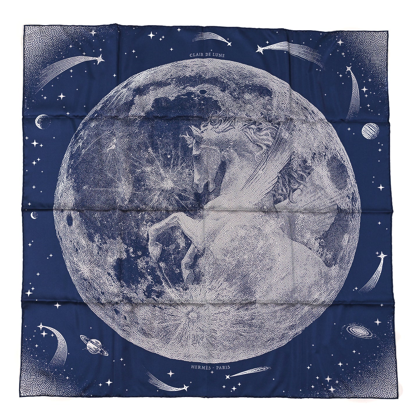Silk Clair De Lune Double Face Scarf 90 Marine White Beige