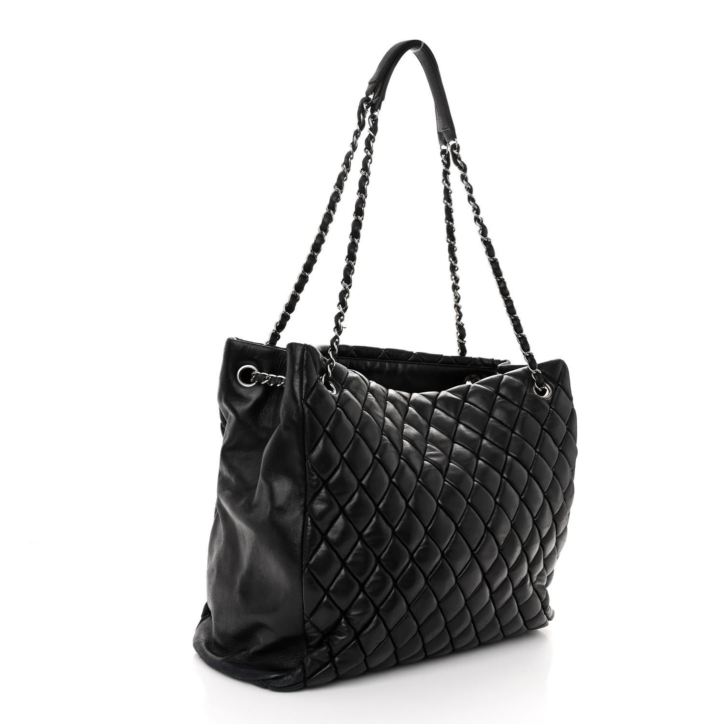 Lambskin Quilted Medium New Bubble North South Tote Black
