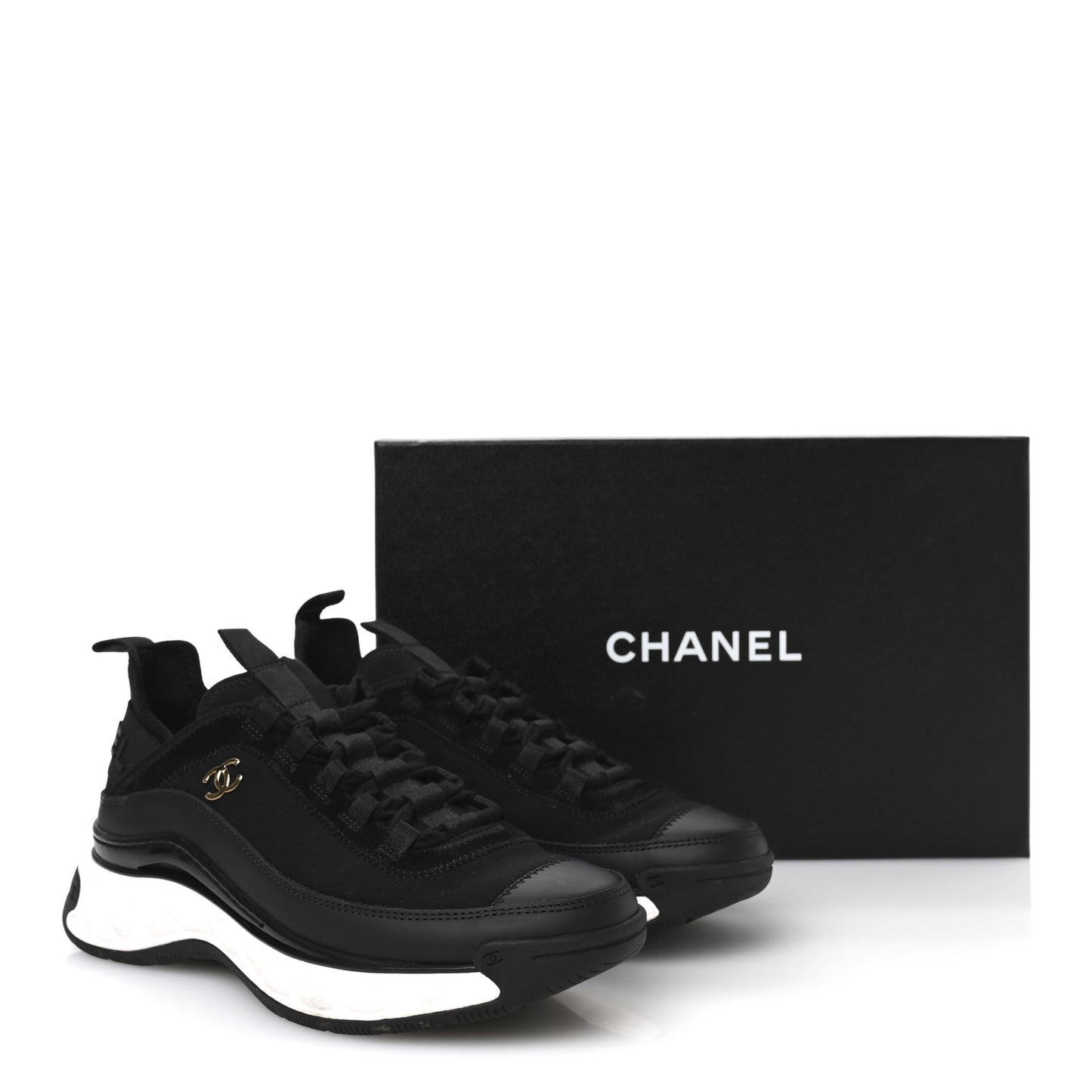 Velvet Calfskin Mixed Fibers CC Sneakers 38 Black