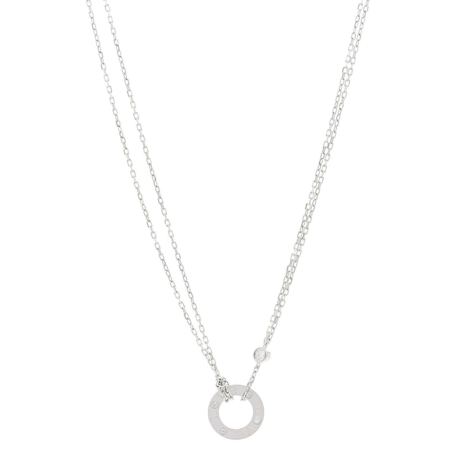 Cartier 18K White Gold 2 Diamond LOVE Necklace 1 of 4