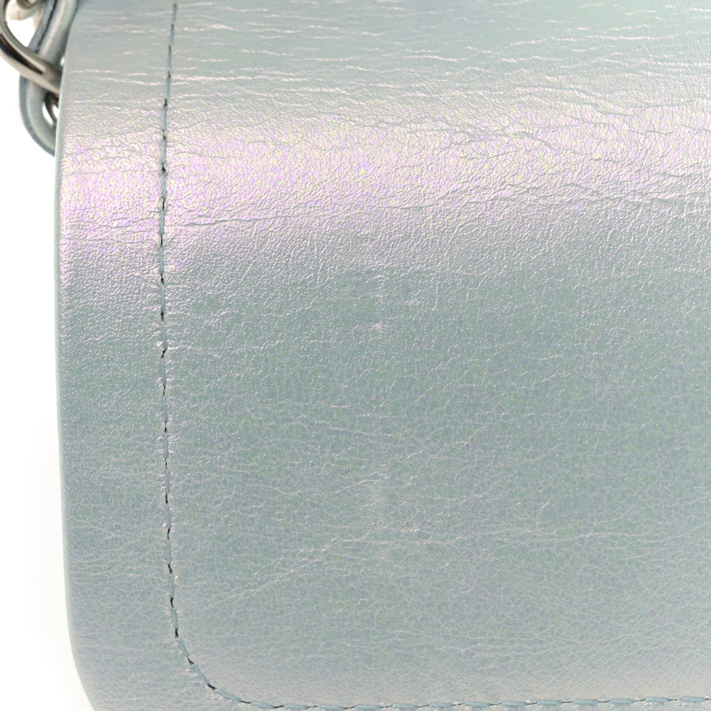 Iridescent Calfskin Quilted Medium Double Flap Light Blue