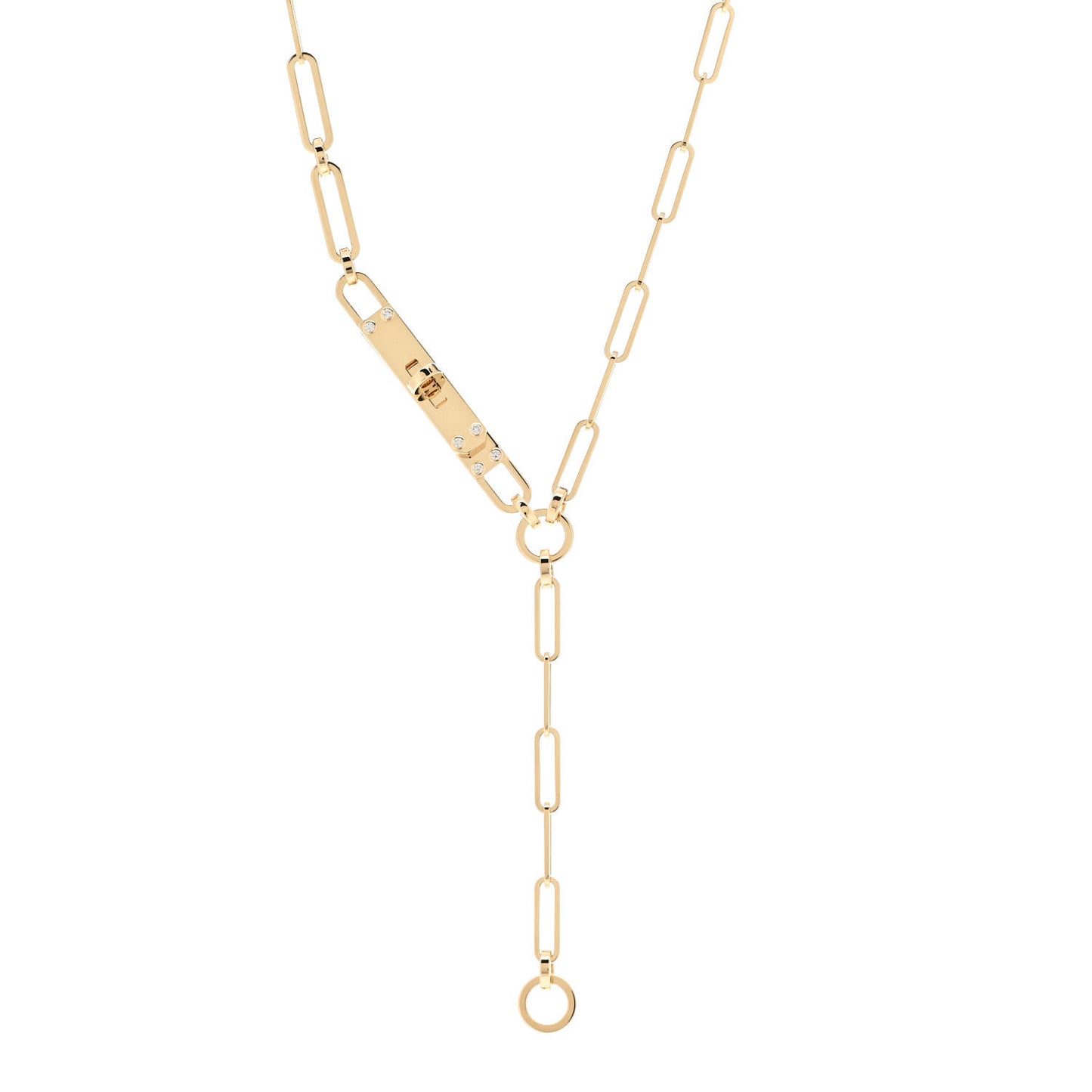 18K Yellow Gold Diamond PM Kelly Chaine Lariat Necklace ST