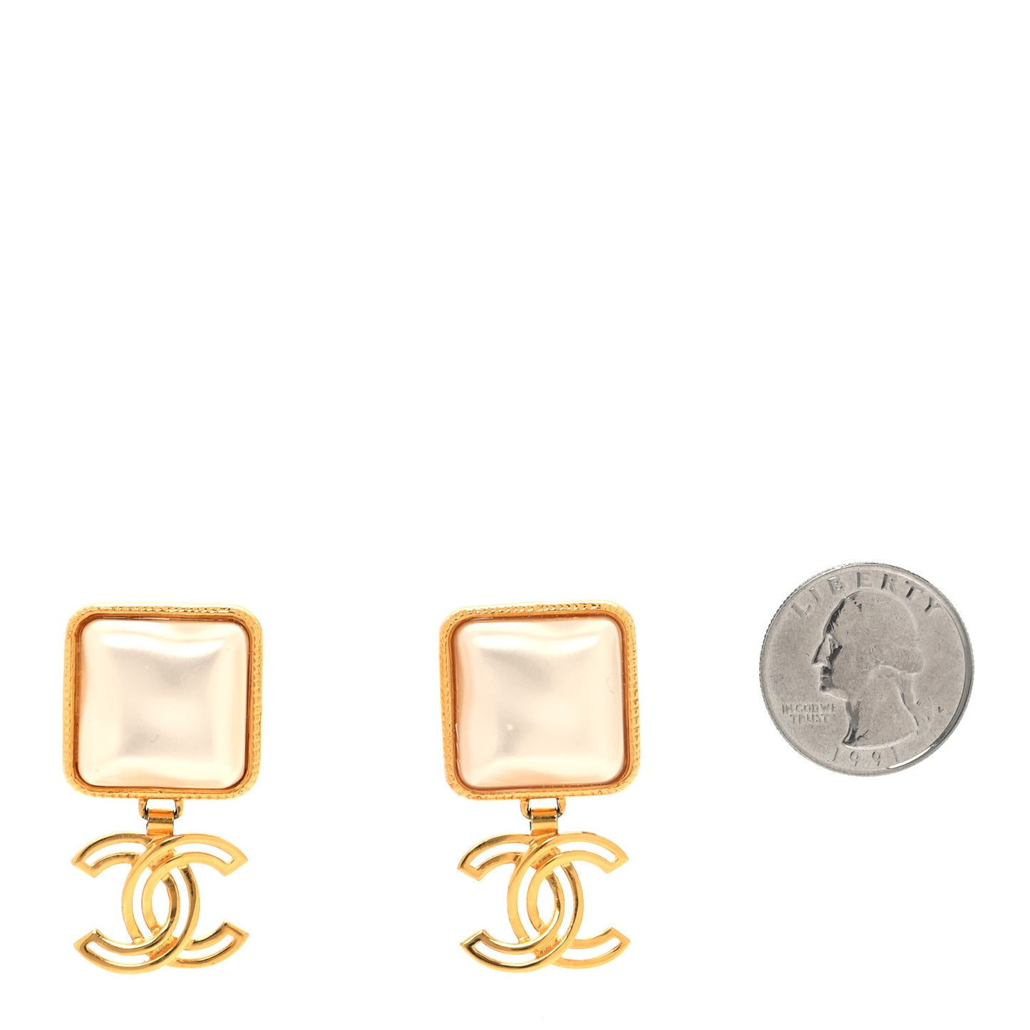Metal Pearl Obazine CC Drop Earrings Gold
